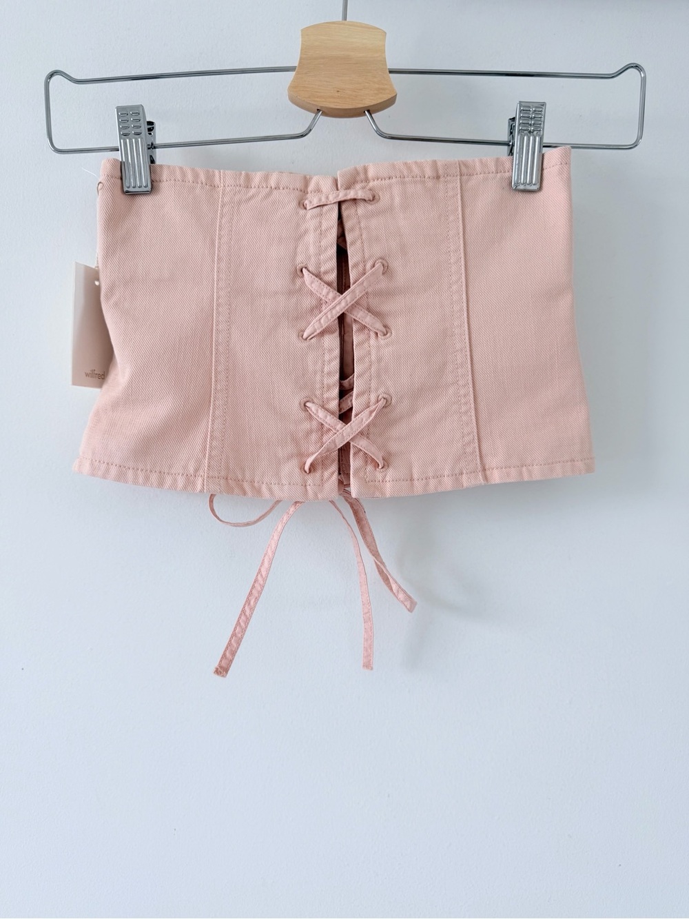 Wilfred Audra Corset Belt Pink Lace-Up Waist Cincher Aritzia Size XXS Cotton - Picture 3 of 11